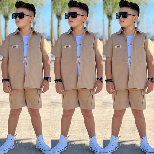 Ensemble Safari Chic pour Garçon (Couleur Sable) 3 pièces