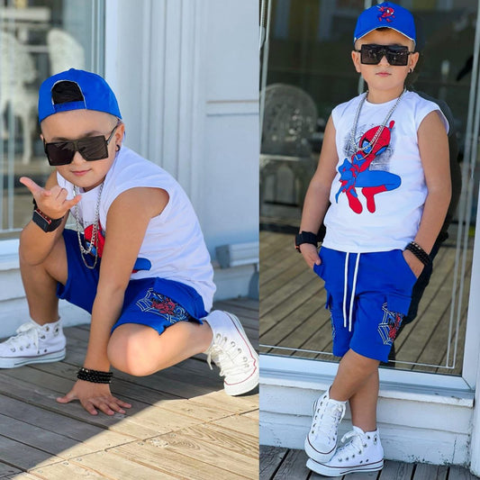 Ensemble Spiderman Cobalt et Blanc pour Garçon 3 pièces