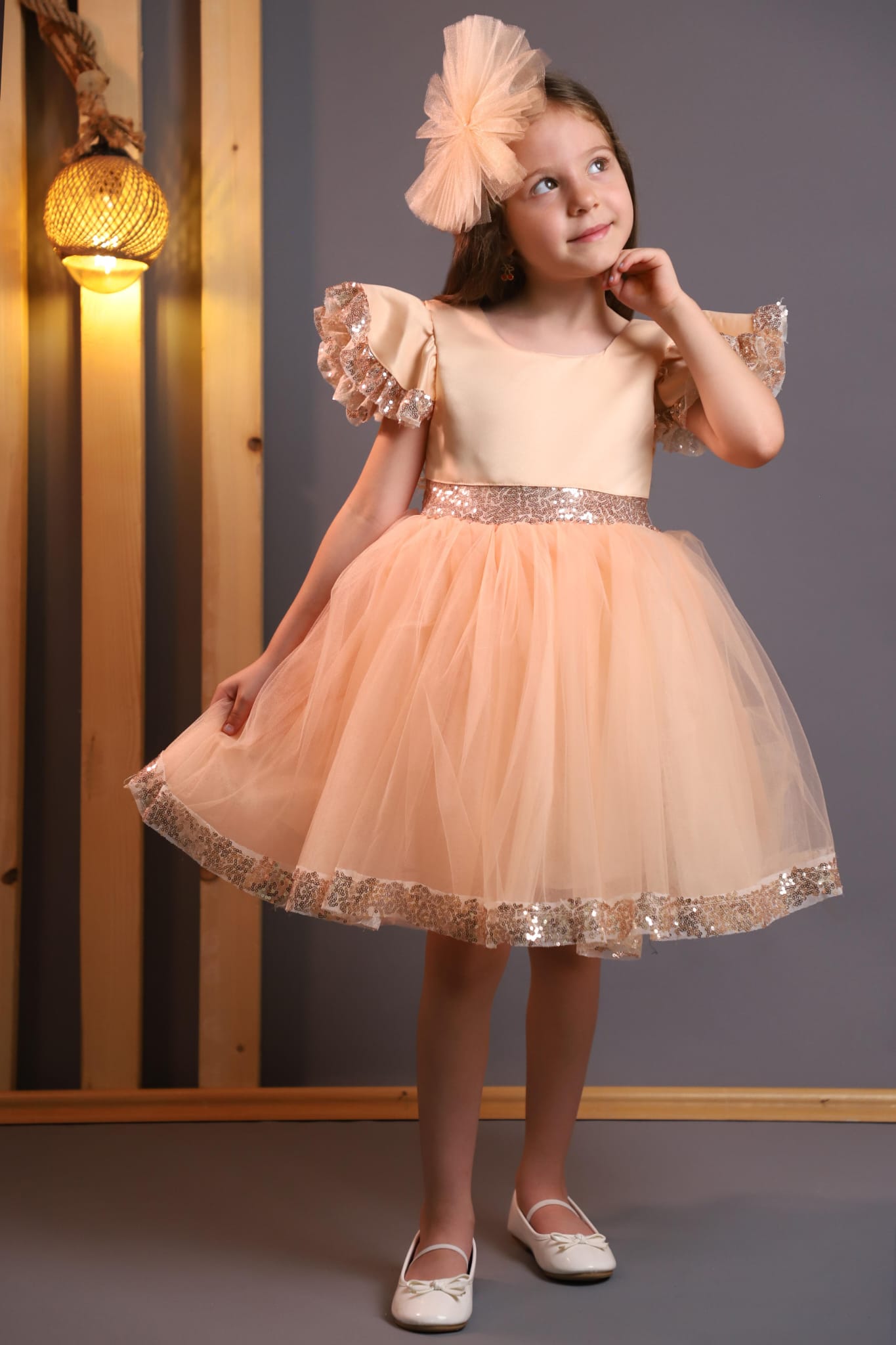Robe de Princesse Pêche Scintillante